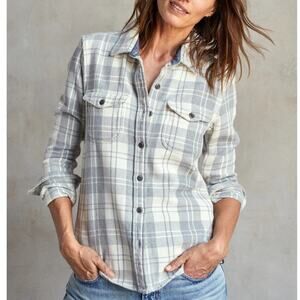 Outerknown NWT $168 Blanket Shirt Grey Plaid Flannel Half Light Boxes Size XS/S